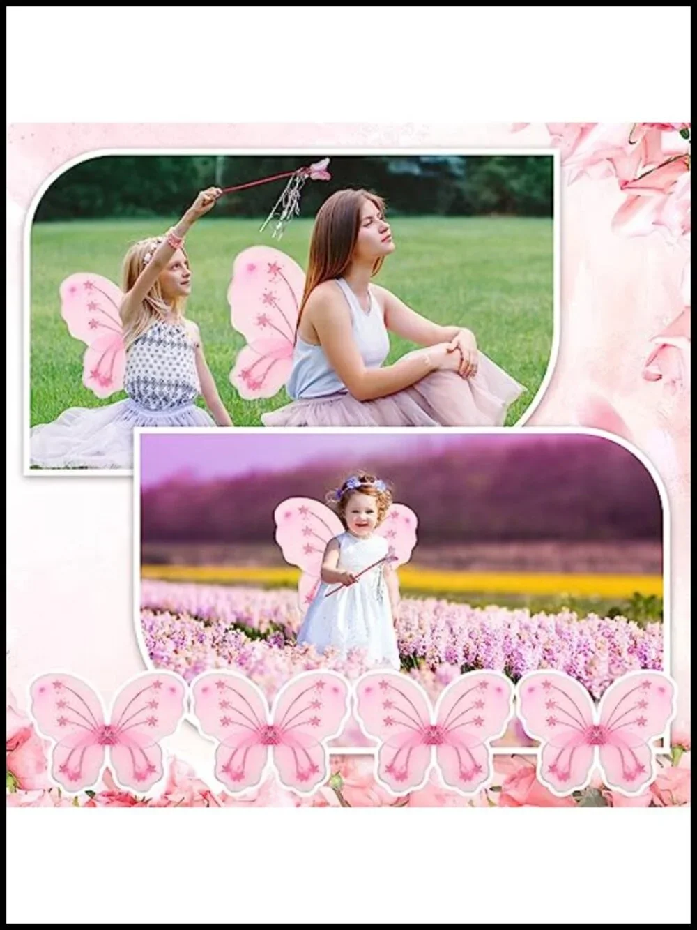 15 Pcs Fairy Princess Wings Set with Wands - Nylon & Steel Ring Dress Up